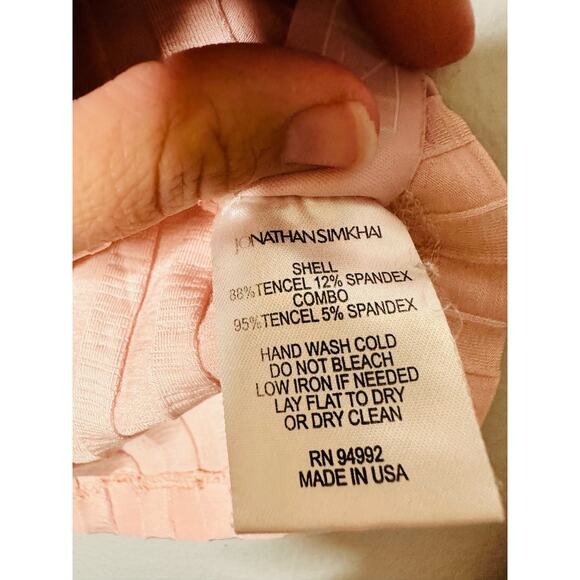 JONATHAN SIMKHAI Pink Val Rib Cropped Polo Long Sleeves Collared Shirt size XS - Picture 10 of 11